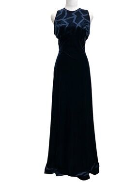 Reggio Vintage 90s Navy Blue Velvet Empire Waist Formal Maxi Dress